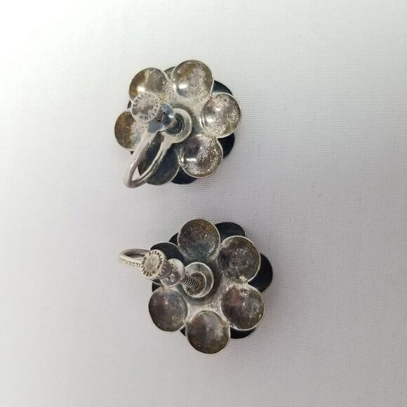 Vintage Jay Kel Sterling Silver Flower Clip On Screw Back Earrings, Signed - Picture 3 of 9